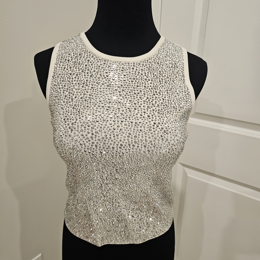 Elegant White and Silver Embellished Women's Top